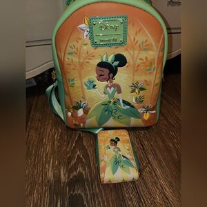 Loungefly Tiana backpack with matching wallet